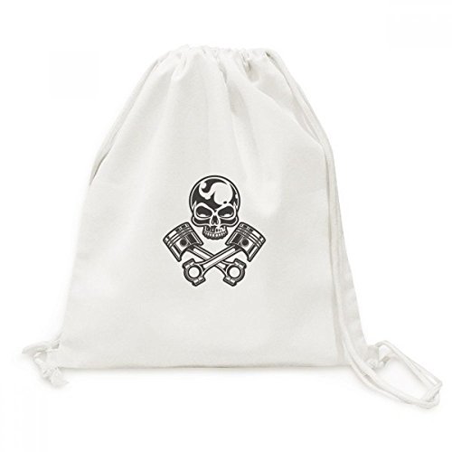 Sac cordon toile avec imprimé original squelette lunettes de moto rétro