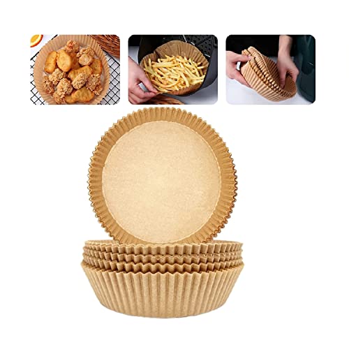Air Fryer Disposable Paper Liner,100 Pcs Non-stick Disposable Air Fryer Liners,Baking Paper for Air Fryer Oil-proof,Water-proof,Parchment Paper for Baking Roasting Microwave (100Pcs -7.9inch, Natural)