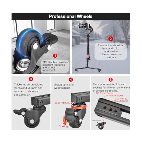 Image of SUNWAY T1A20R Monopod Dolly with Rubber Wheels, 110.2 lb / 50 kg Load Capacity for Dynamic Shooting, Live Stream & Outdoor Vlog