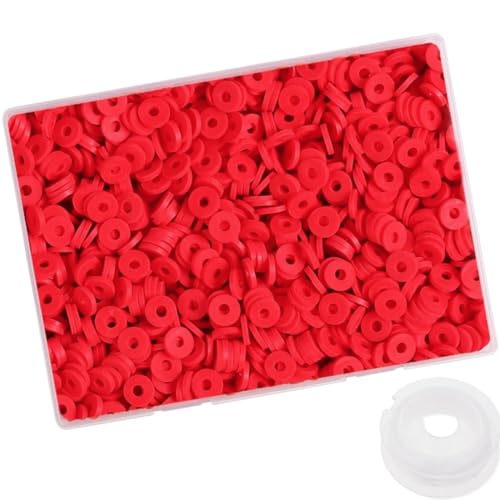 4100 Pcs Red Clay Beads Bracelet Making Kit 6mm Polymer Spacer Flat Heishi Beads for Jewelry Necklace Earring Making