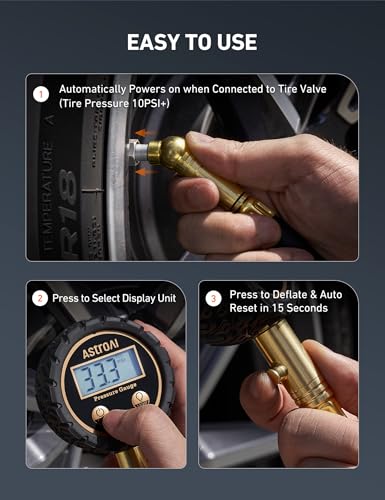 Image of AstroAI Digital Tire Pressure Gauge 250 PSI with Rubber Hose