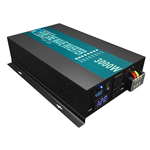 WZRELB 3000Watt Pure Sine Wave Inverter 48V DC to 120V AC with 2 AC Outlets + AC Connect Terminal Block, 2 Sets of Battery Cables for RV, Solar Syste, Camping