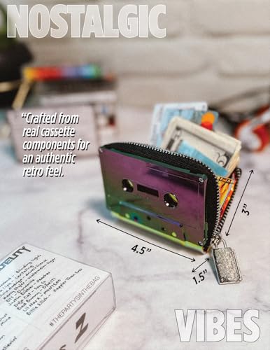 Image of Fydelity Rainbow Cassette Wallet, Cute Wallet for Women, Retro 80s Card Holder