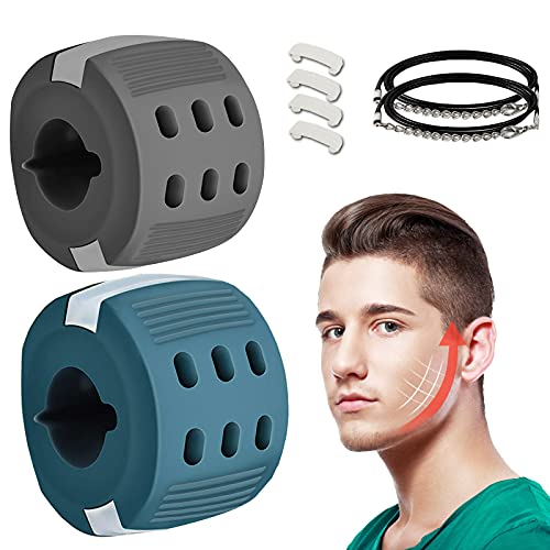 Jaw Exerciser, Helps Reduce Stress and Cravings, Make You Look Younger and Healthier, Slim and Tone Face, Face Slim Jawline Shaper Facial Exerciser Ball for Beginner Men/Women 2PCS (Grey+Blue)