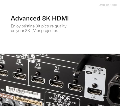 Denon AVR-X1800H 7.2 Channel AV Receiver - 80W/Channel, Wireless Streaming via Built-in HEOS, WiFi, & Bluetooth, Supports Dolby Vision, HDR10+, Dynamic HDR, and Home Automation Systems 6 Denon AVR-X1800H 7.2 Channel AV Receiver - 80W/Channel, Wireless Streaming via Built-in HEOS, WiFi, & Bluetooth, Supports Dolby Vision, HDR10+, Dynamic HDR, and Home Automation Systems - Image 4