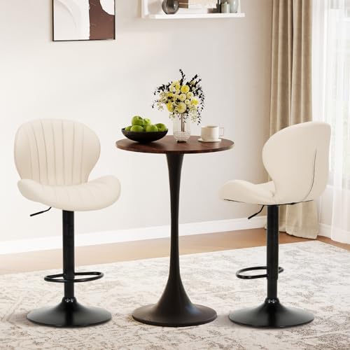 Image of COLAMY Bar Stools Set of 4, Modern Swivel Bar Chairs, Adjustable Faux Leather Upholstered Barstools Counter Height with High Backrest for Bar, Kitchen Island, Dining Room, Beige