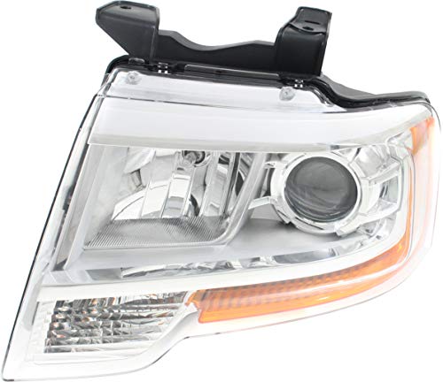 Evan-Fischer Headlight Assembly Compatible with 2015-2017 Ford Expedition Projector Type Chrome Driver Side