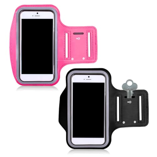 Coyun - Brazalete deportivo universal ajustable para smartphone de hasta 6,5 pulgadas - Brazalete de teléfono para correr, rosa rojo + negro