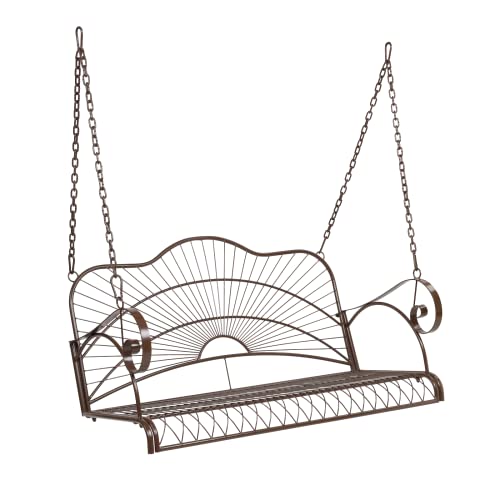 VINGLI Upgraded Metal Patio Porch Swing, 660 LBS Weight Capacity Steel Porch Swing Chair for Outdoors, Heavy Duty Swing Chair Bench for Gardens & Yards (Pattern 3)