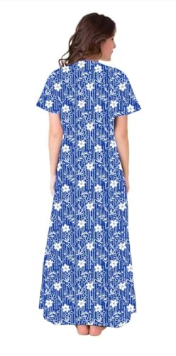Image of Women Cotton Nighty Combo Pack of 2, Printed Maxi Nighty Gown, Short Sleeve Cotton Nightdress, Soft Breathable Ankle Length Sleepwear Nightwear for Ladies, Free Size