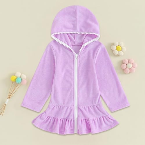 Girls Swim Cover Up Zipper Swimsuit Beach 𝐑obe Terry Cloth Coverup for Kids Girls Pool Towel 𝐑obe Ruffle Bathing Suit2