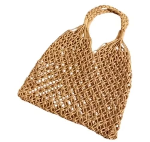 Bolsa de Crochê Macramê, Bege,Preta, Terracota,Branca Artesanal, Estilo Praia, 34x35x2 cm, Alça Dupla Trançada (Bege)
