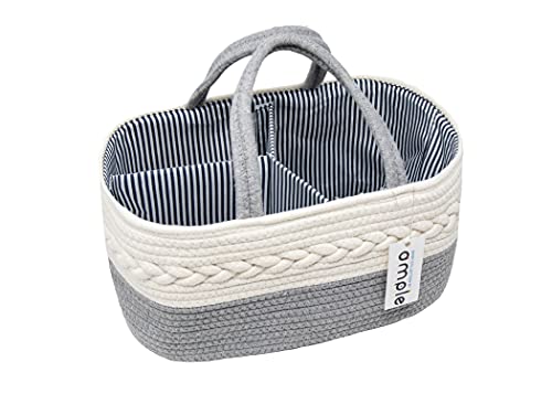 Image of AMP Baby Diaper Caddy Organizer - Changing Table Diaper Organizer - Portable Rope Nursery Storage Bin for Boys and Girls - Diaper Storage Basket for Changing Table & Car Basket