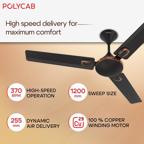Image of Polycab Aereo Prime 1200mm Star Rated, High Air Delivery Ceiling Fan For Home |100% Copper, 2 years warranty【Smoke Brown】