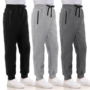 Paquete de 3 pantalones deportivos de forro polar para niños, ropa para niños con bolsillo con cremallera