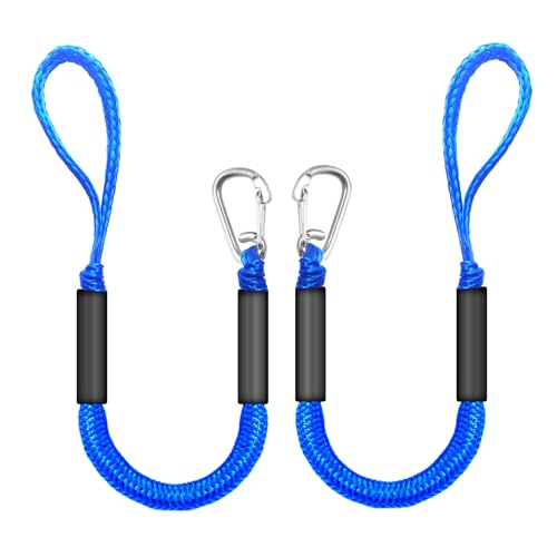 ZRSCHYG Bungee Dock Lines for Boats 2FT Boat Tie Downs for Dock with Hooks Elastic Dock Ties for Small Boat Jet Ski Kayak Mooring (2 Foot 2-Pack Blue)
