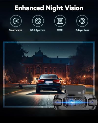 Image of 4 Channel Dash Cam Front and Rear 4K 360View Dash Camera for Cars with GPS, G-Sensor, 5G WiFi, Loop Recording, App Control, 8 Lamps IR Night Vision, 24 /7 Parking Mode, 128G Card