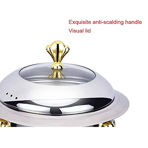 Scaldavivande Rotondo in Acciaio Inox con Coperchio e Contenitore per combustibile per Catering Buffet Cucina Feste Sala da Pranzo,Oro-20cm