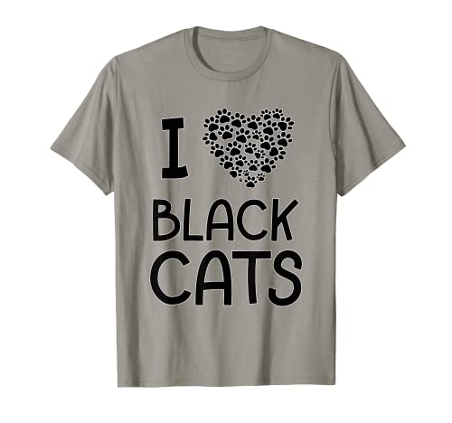I Love Black Cats Cat Lover Paw Print Heart Men Women Kids T-Shirt