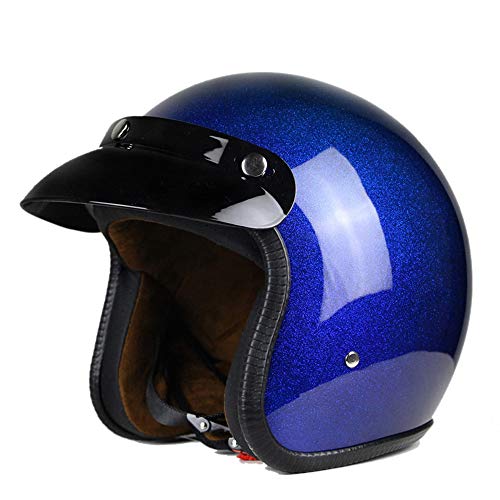 Mangen Casque Jet Ouvert Motocyclette Ouvert Visage Scooter Touring DOT Certifié (Bleu, XL)