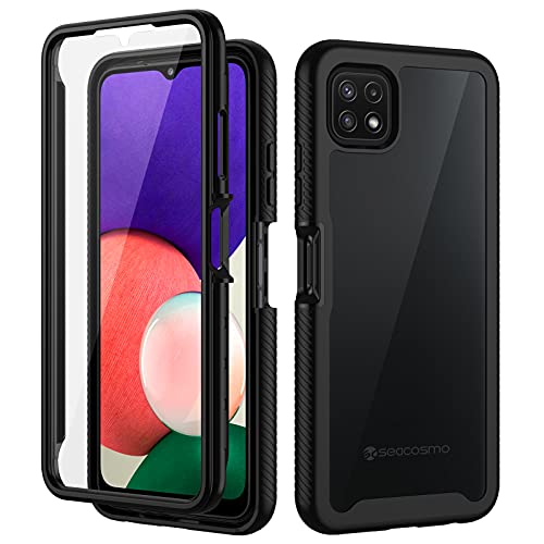 seacosmo for Samsung A22 5G Case Galaxy A22s Cover [with Screen Protector] Full Body Shockproof Protection Armour Cover Slim Fit Bumper Protective Phone Case for Samsung Galaxy A22/A22s - Black/Clear