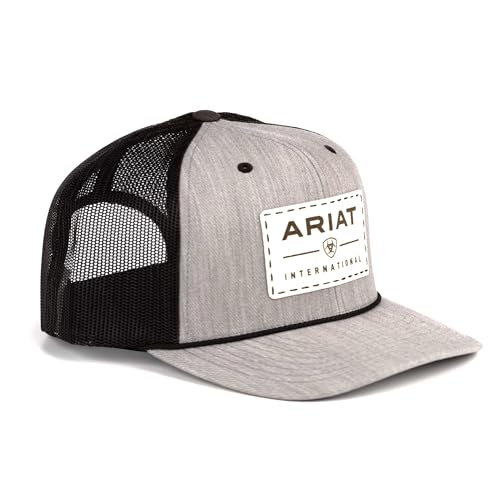 Image of ARIAT Men's Suede Patch International Cap, Structured 6-Panel, Snap Back, Mesh Back, Polyester Blend, Tan
