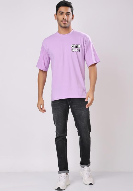 Image of London Hills Men's Cotton Oversized Fit Casual Printed Round Neck, Oversized Drop Shoulder T-Shirt