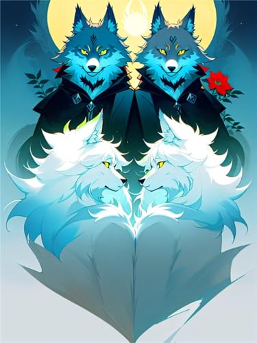 Broderie Diamant Mosaique Couple de Loups 70x90cm pour Adulte Décoration Murale
