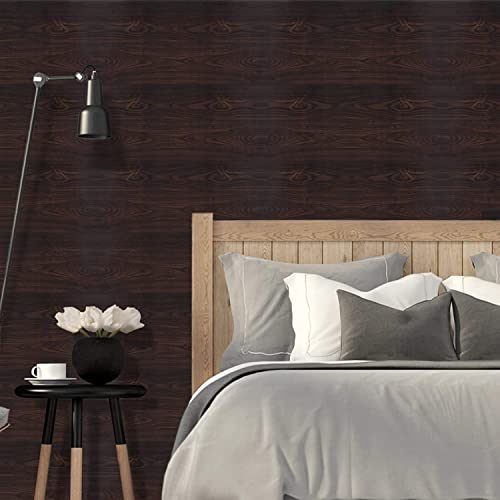 Image of 3D Dark Wood Wallpaper PVC Self Adhesive Wooden Wall Paper Cabinets Home Office, Furniture, Door, Wardrobe, Kids Room, Decoration (45 x 500 cm)