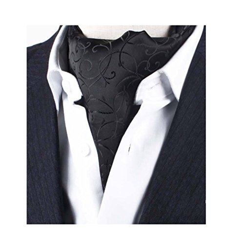 MENDENG Men's Black Paisley Jacquard Woven Silk Cravat Formal Self Tie Ascot