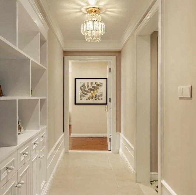 Lustre de plafond en cristal luxe moderne fini dore pour eclairage interieur haut de gamme