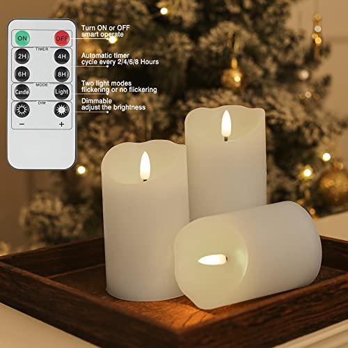 Image of LUSHARBOR Flameless Candles with Remote, Battery Operated Wax LED Flickering Candles - Set of 3 (White) with Timer for Home Decor, Perfect for Christmas Party White