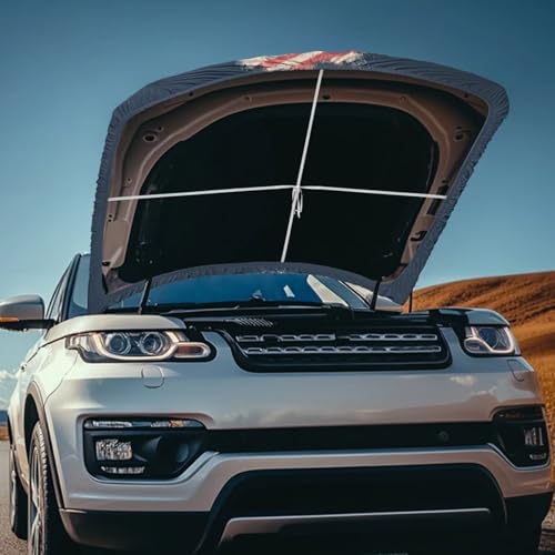 Image of Shark American Flag Car Hood Protector, Ocean Shark Rolling Wave Flag Car Bonnet All-Season Protection, Washable Auto Hood Cover Uniersal Fit for Most Sedans Trucks SUVs