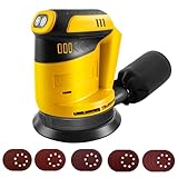 Cordless Random Orbital Sander Compatible for Dewalt 20v Battery, Electric Orbital Sander with 3 Variable Speeds, Brushless Motor, Dust Collector, 20Pcs Sandpaper for Woodworking Sanding