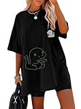 Remidoo Women's Oversized Tshirt Vintage Graphic Tee Short Sleeve Round Neck Baggy Shirt Black Dinosaur Small