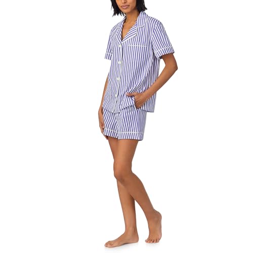 Image of Bed Head PJs Women's Short Sleeve Woven Cotton Sateen Shorty Pajama Set - Organic, Soft, Lightweight, Classic Fit Sleepwear