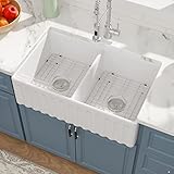 33 White Farm Sink Double Bowl - Donsdey 33×20 Apron Front Farmhouse Kitchen Sink Reversible Double