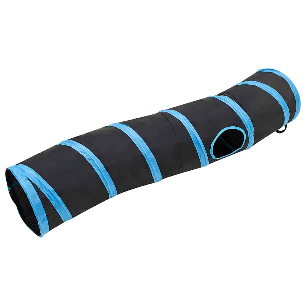 Katzentunnel in S-Form Schwarz Blau aus Polyester 122 cm lang mit Stahlrahmen und Guckloch, faltbar mit Tragetasche für Katzen Welpen Kaninchen geeignet Indoor Outdoor Spielspaß