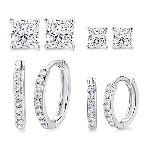 18K White Gold Plated Cubic Zirconia Tiny Huggie Hoop Earrings Pack For Women Men 4 Pairs #TOP9
