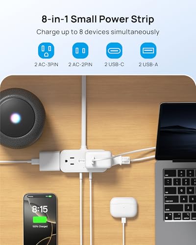 TROND Surge Protector Power Bar with 4 USB Ports(2 USB C), 5FT Slim Flat Plug Extension Cord Indoor, 4 Widely Spaced Outlets, 900J, Wall Mount, Small Power Strip for Office Dorm Ho image 2