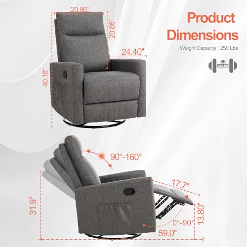 Sillón reclinable gris textil pequeño ajustable miniatura 3