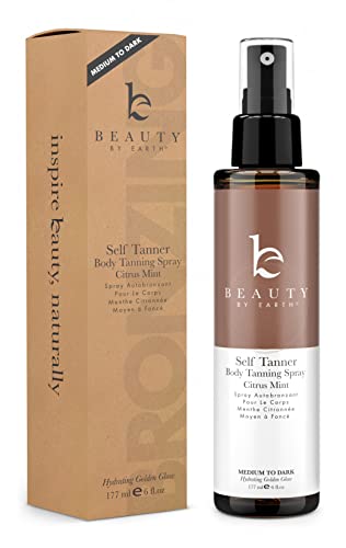 Beauty by Earth Self Tanner Tanning Water - Medium to Dark Buildable Fake Tan, Spray Tan Sunless Tanner, Self Tan with Natural & Organic Ingredients, Self Tanning Spray, Self Tanners Best Sellers, 6oz
