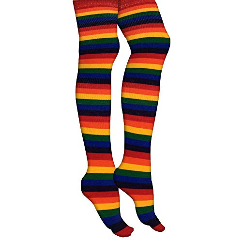 Ajs Adults Striped Thigh High Socks - 6 Color Rainbow #TOP1