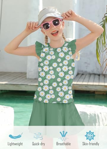 Image of Girls Swimsuit 2 Piece Ruffle Bathing Suit UPF 50+ Tankini Swimsuit Skirt with Lining Size 3-10