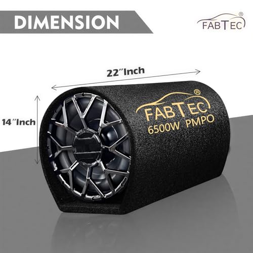 Image of FABTEC 12 inch 6500W Active Bass Tube Subwoofer for Car Built-in Amplifier Deep Punchy Bass Premium Grey Finish with Amplifier Wire kit
