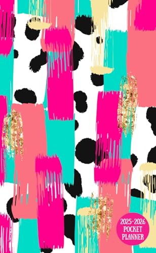 2025-2026 Pocket Planner: 18-Month Mini Calendar Book for Purse (Pink and Blue Brushstroke)