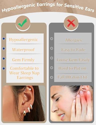 ORAZIO Small Gold Hoop Earrings for Women Hypoallergenic 14K Gold Plated Chunky Huggie Earring Sets for Multiple Piercing Dainty Earing Stacks Set Cute Silver Cartilage Jewelry Trendy Gifts 5