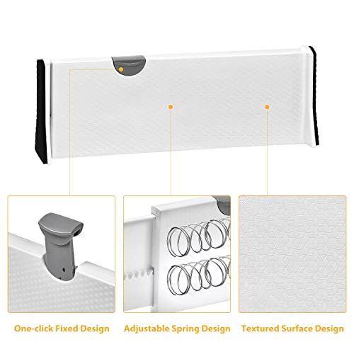 Jonyj Drawer Dividers Organizer 5 Pack, Adjustable Separators 4" High Expandable From 11-17" For Bedroom, Bathroom, Closet,Clothing, Office, Kitchen Storage, Strong Secure Hold, Foam Ends（White） #TOP4