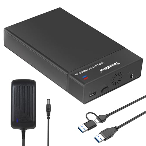 Tccmebius Carcasa Disco Duro, USB 3.0 Caja 3.5 Externo para 2,5 3,5 Pulgadas SATA HDD SSD hasta 22TB, con Adaptador de Corriente 12V3A Cable USB A/C, Soporte UASP Función de sueño automática (TCC-S8)