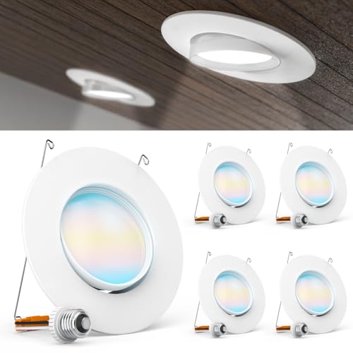 Sunco 5/6 Inch LED Can Lights Retrofit Recessed Lighting, Gimbal Downlight Adjustable, 800 LM, 12W=60W, Selectable CCT 2700K/3000K/3500K/4000K/5000K, Dimmable, Damp Rated UL 4 Pack